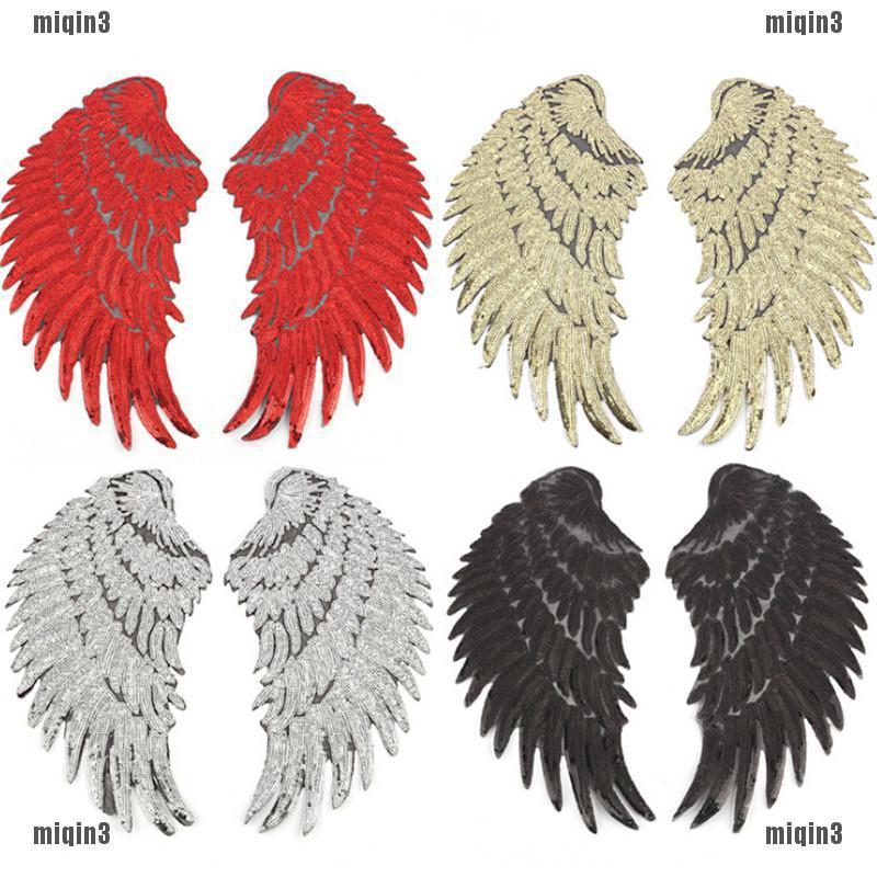 1 pair Clothes Wings Sequins Motif Applique Embroidered Iron On Patches Sticker