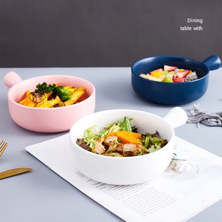 rice bowl◎✙Locaupin Bakeware Round Porcelain Baking Dish Bowl Rice Salad Serving Food Pan Tray with