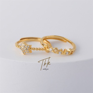 TBK 2pcs 18K Gold Couple Ring Crystal Diamond Wedding Adjustable Rings for Unisex 644r
