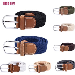 Risesky@ Belt For Men Elastic Waistband Canvas Buckle Braided Mens Woven Stretch Straps