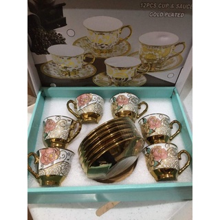 European style gold-plated ceramic coffee cup and saucer set electroplating ceramic cup promotional