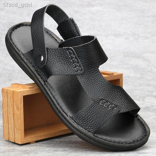 Beach slippers☌◈▽2021 sandals summer leather non-slip soft-soled beach slippers male cowhide breatha