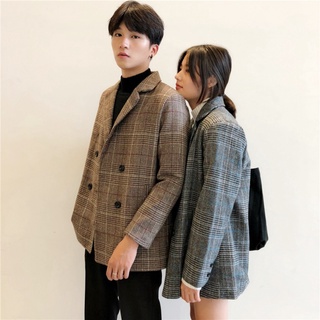 Double Breasted Coat Suit Jacket Plaid Coat Plaid Korean Lapel Suit