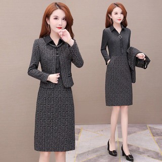 [Autumn Winter Thickened Sweater Dress] One-Piece/Suit Two-Piece Dress Women Suit Skirt 2021 Spring Autumn