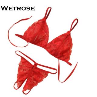 【Wetrose】Woman Sexy Lace Transparent Temptation Lingerie Open Crotch Bikini Set