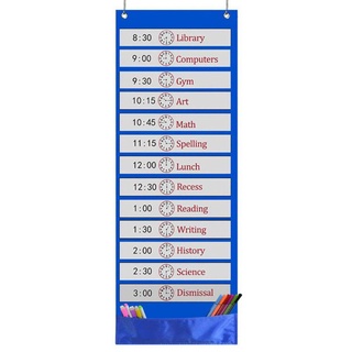 ℜ-ℜ Classroom Pocket Chart 13+1 Pocket Daily Schedule Pocket Chart 26 Double-Sided Reusable Dry-Eraser Cards Educational Charts For Classroom Office Home Preschool Activity (4)