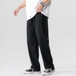 All-match Classic Black Pants for Men Korean Style Loose Casual Solid Color Nine Points Pants Simple and Fashionable Straight Trousers Summer Thin Wide-leg Pants