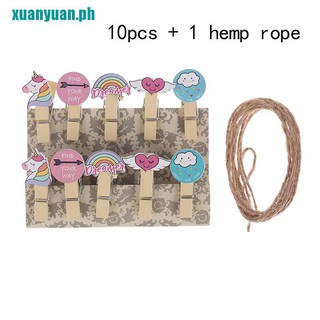 【XUANYUAN】10pcs /set Wooden Photo wall clip Paper Clip For Album With Rope Supply Decor