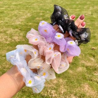 Flower Chiffon Scrunchies/ cute Lace Hair Bands/Daisy Flowers Thin Mesh Scrunchies/ Transparent Tulle Headwear /Elastic Hair Rubber Bands (1)