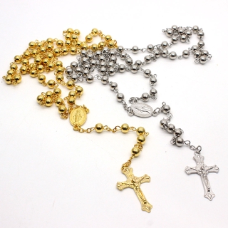 Christian Religious Jewelry Copper Cross Necklace Rosary Necklace Cross Gold and Silver Rosary Necklace
