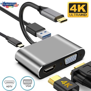 4 in 1 Type C to 4K HDMI/VGA/USB 3.0/USB C PD Charging Multiport Hub Adapter Compatible with Macbook Pro/Air