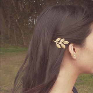 Women Girl Alloy Golden Leaf Hair Clip Pin Accessory