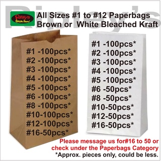 All Sizes #1 to #16 Paperbags Brown or White Bleached Kraft