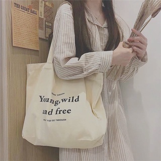 One-Shoulder Canvas Bag Female Student Class Shopping Bag Korean StyleChicRetroinsEnglish Pure Color All-Matching Tote Bag