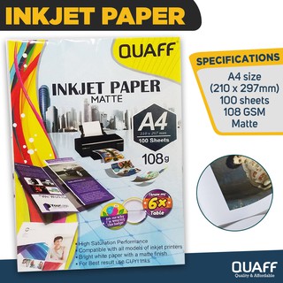 Matte Inkjet Paper A4 108GSM (100 sheets per pack)