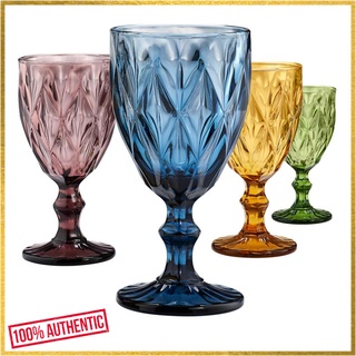 Ivana Goblet Glass (6-PCS SET) High Quality Colored Embossed Goblet 330ml Water Wedding Wine Glass