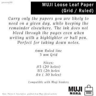 spot☊▫❆[008-009] MUJI Loose Leaf Binder Refill | Grid/ Lined | B5, A5, A4