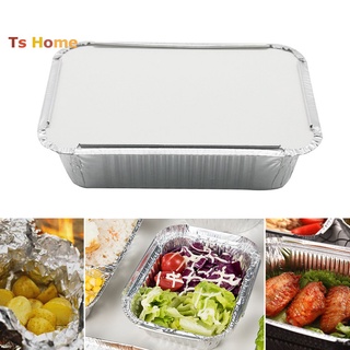 [TS] 50Pcs Disposable Rectangle Aluminum Foil Food Tray Baking Pan Container with Lid