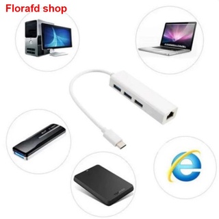 ✿✉✣USB 3.1 Type C to USB Hub With RJ45 Ethernet Lan Adapter For Macbook (white)