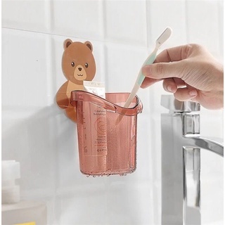 Toothbrush Holder Bear Cup Punch-Free Rack Wall-Mounted Punch-Free Simple Holder Tube