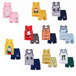 Summer Baby Boy Girl Cartoon Printed Sleeveless Vest Top Shorts Casual Outfits Clothes