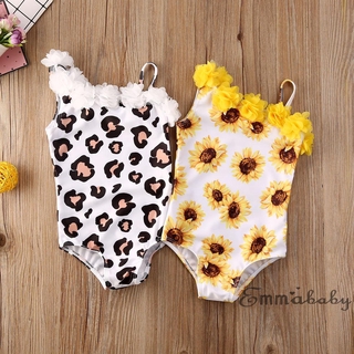 EMM-0-5Y Toddler Baby Girls One Piece Bikini Sunflowers/Leopard Print Ruffles Lace One Shoulder Swimwear Beachwear
