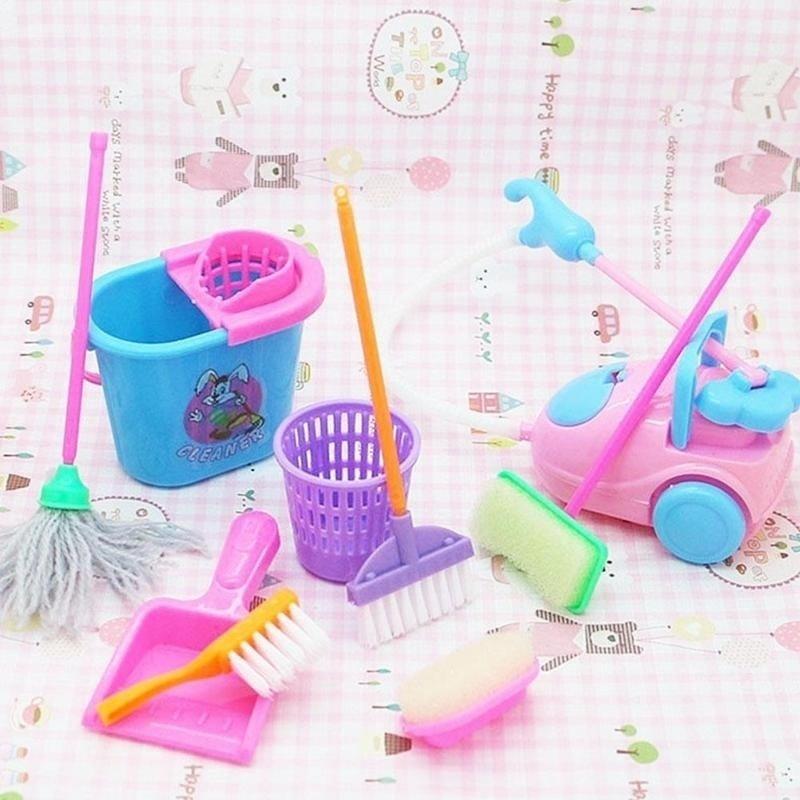 9 Pcs/set Children Girls Play Pretend Cleaning Toy Broom Mop Pretend Tools