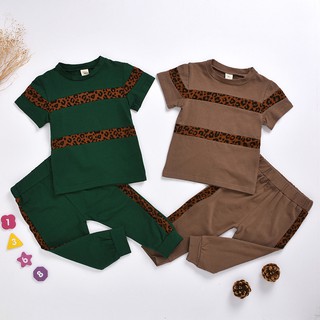 -KAWAYI-Toddler Kids Baby Girls Boys Leopard Print T-shirt Pants Outfit Set Clothes
