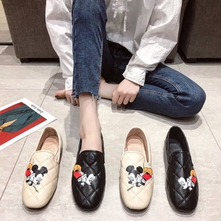 Mickey women's shoes 2020 popular diamond lattice 3D printing Mickey Mouse single shoes British small shoes spring summer autumn pea shoes