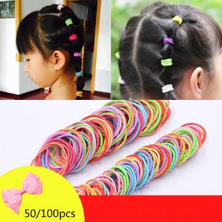50/100pcs Lot Elastic Hair Band Ponytail Hair Band, Kids Hair Ropes Rubber (8)