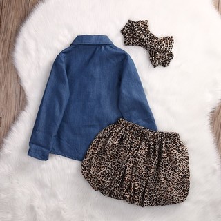 3PC Baby Girls Denim T-Shirt+Leopard Skirt+Headband Set (6)