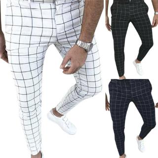 Ready Stock Men Plaid Slim Fit Skinny Business Work Formal Pants Check Smart Casual LE