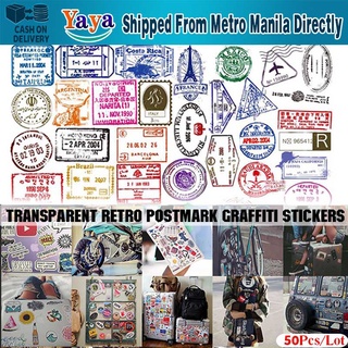 【Fast Delivery】Set 50 PCS Visa Seal Stamp Transparent Stickers Postmark Postage Graffiti Decals DIY