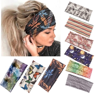 Headband Boho Womens Wide Turban Sports Yoga Gym Stretch Headband Printed Exercise Hairband (1)