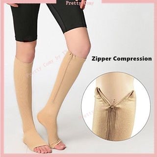 Sport Zipper Compression Zip Shape Leg Support Knee Stockings Sox Open Toe Comfortable