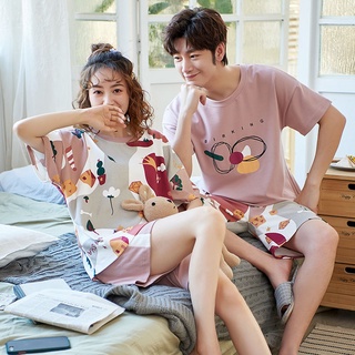 Couple Pajamas Korean Pajamas Korean Style Pajamas Couple Pajamas Cotton Summer Short Sleeve Korean Style Cute Student Loose Couple Home Wear Thin Suit