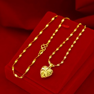 18K Gold Color Necklace for Women Wedding Engagement Fine Jewelry Love Heart Pendant Clavicle Chain