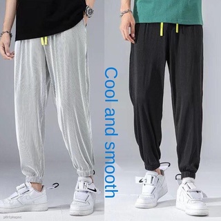 ∋♀Thin Men's Ice Silk Trousers Summer High-End Casual Pants Men's Cropped Sports Pants Men's Loose A