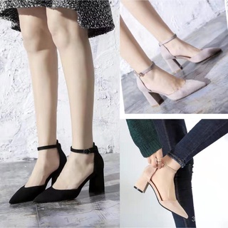 Korean fashion sandals block heels suede2021