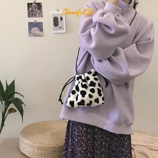 New ✯ Women Plush Crossbody Bag Cow Print Casual Shoulder Drawstring Mini Handbags ♥ (2)