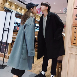 Korean Couple Woolen Coat Men And Women Long Suit Bristles Coat Overcoat (1)