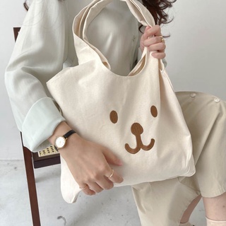 Bag female 2021 new canvas bag cute embroidery bear student large-capacity class one-shoulder bag tote bag