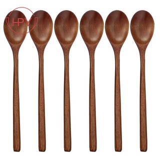 Wooden Spoons, 6 Pieces Wood Soup Spoons for Eating Mixing-K0PH