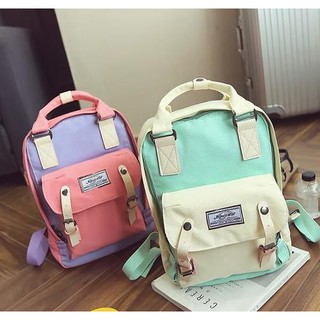 Large Korean Backpack Pastel Canvas Travel Bag School Bag