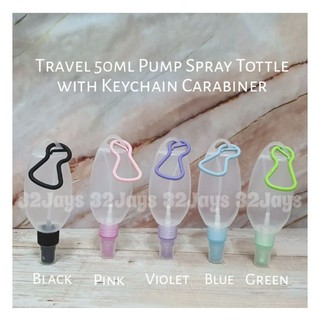 Travel 50ml Pump Spray Tottle with Keychain Hook Carabiner Alcohol Empty Bottle 32Jays