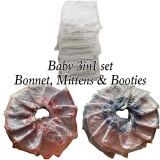 Newborn baby / infant 3 in 1 bonnet, mittens & booties set