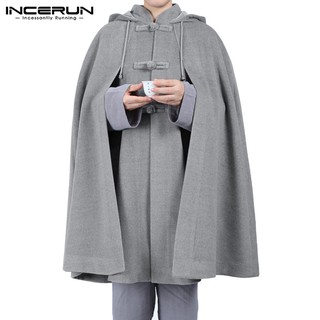 INCERUN Men's Vintage Cloak Hooded Warm Pullovers Coat