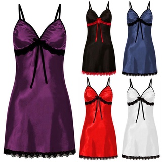 Sexy Women Lace Sleepwear Sling Silk Satin Night Dress Sleeveless V-neck Nightgown Nightdress Plus S