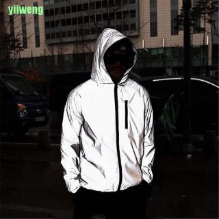 YW Mens Waterproof Reflective Running Jacket Night Overcoat Outwear Windbreaker