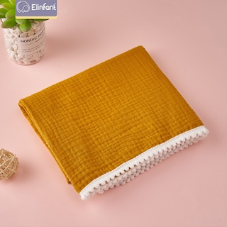 Elinfant solid color Fringed lace design 80*65cm baby swaddle blanket 100% cotton soft muslin swaddl